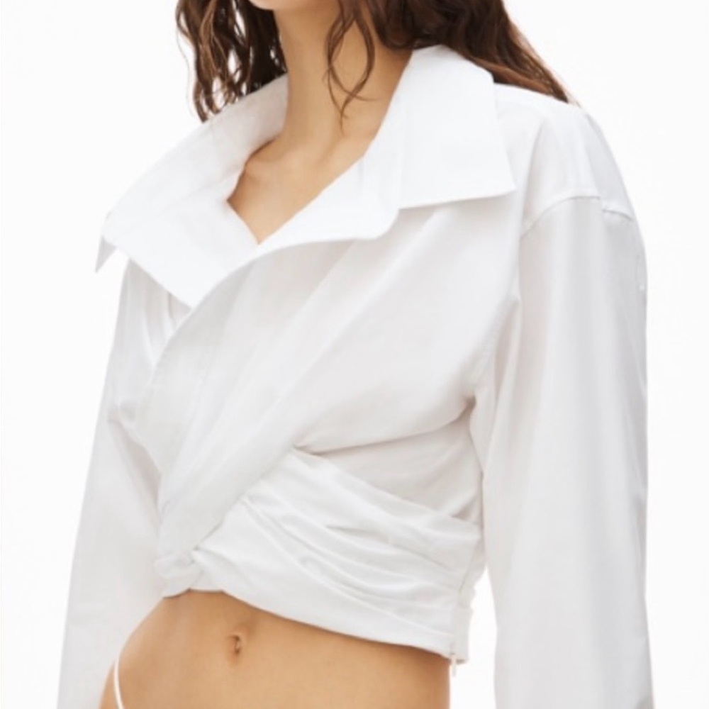 Alexanderwang Cropped White Wrap-Front Blouse (brand new)